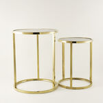 Homez 2pcs gold metal side table set with smoke glass top image number 1