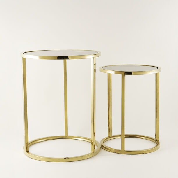 Homez 2pcs gold metal side table set with smoke glass top image number 1