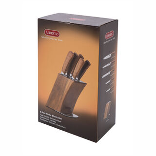 Alberto Acacia Wood Knife Block With 5 Wood Knives Set