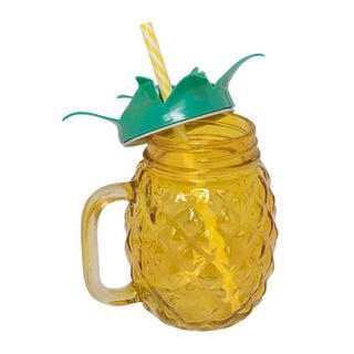 Glass Jar 450Ml With Straw Pineapple Shape Colored Body