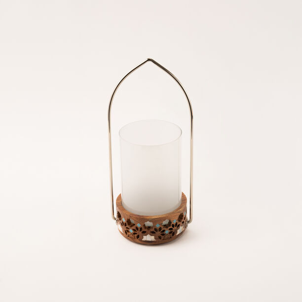 Homez handcrafted wooden lantern 15*15*37 cm image number 2