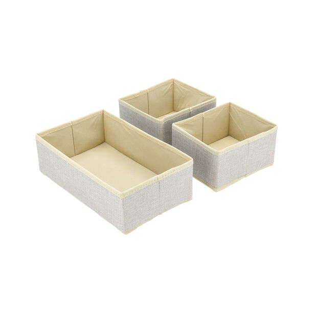Fabric Set Of 3 Drawers Organizers Beige image number 1