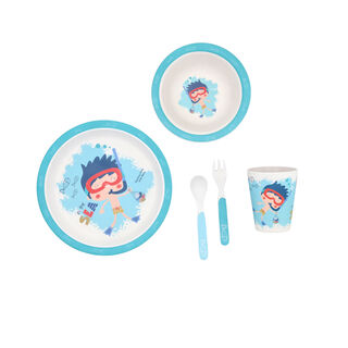 Alberto 5 pieces fiber bamboo kids dinner set snorkelling boy design