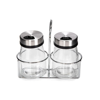 Alberto 2 Prieces Glass Salt And Pepper Set With Stand