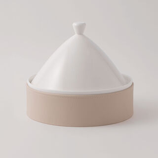 La Mesa Porcelain Tagine With Plain Beige Leather Coat, White, 9.5"