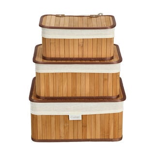 Cottage bamboo basket set with lid 3 pcs