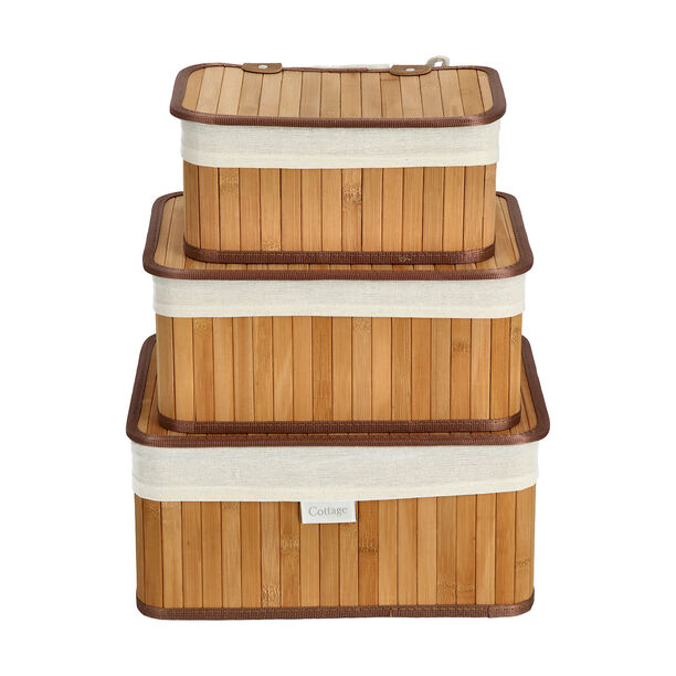 Cottage bamboo basket set with lid 3 pcs image number 1