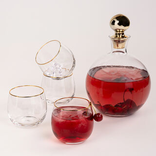 5 Pcs Round Decanter Set Gold Lid