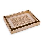 Wooden Tray Set With Glass 2 Pieces Gold Color image number 0