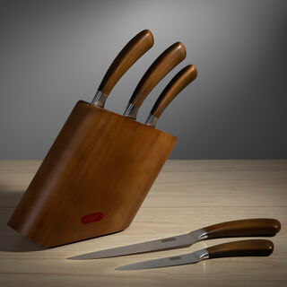 Alberto Rubber Wood Knife Block With 5 Wood Knives Set