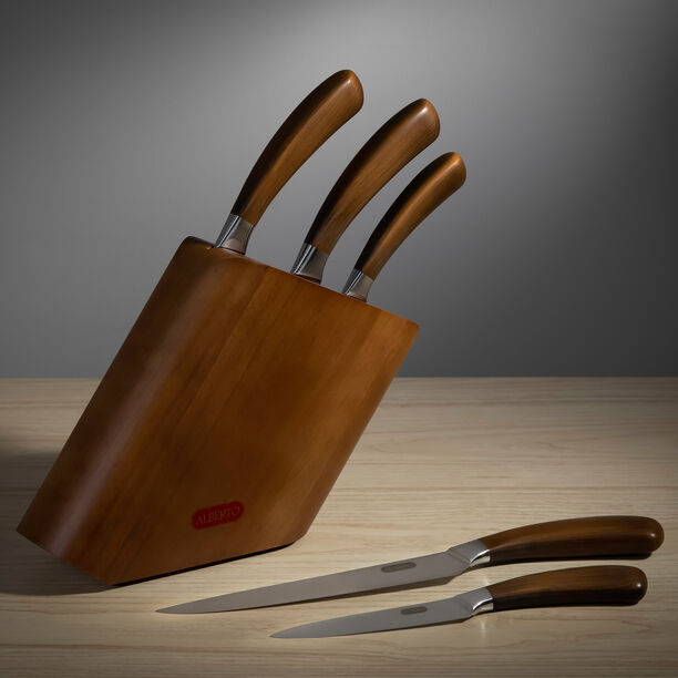 Alberto Rubber Wood Knife Block With 5 Wood Knives Set image number 3