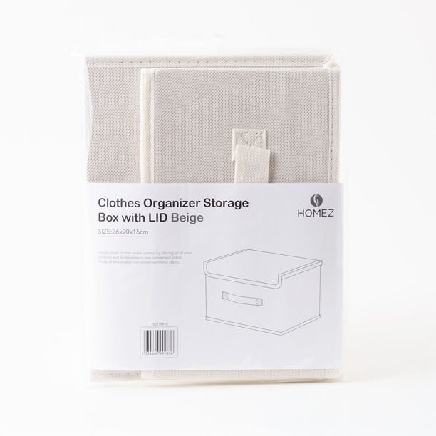Homez Clothes Organizer Storage Box Polyester, Beige 43*28*25Cm image number 4