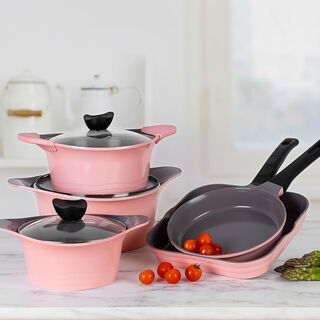 Alberto Tulip Aluminium Cookware Set 8Pcs With Glass Lids Pink Color