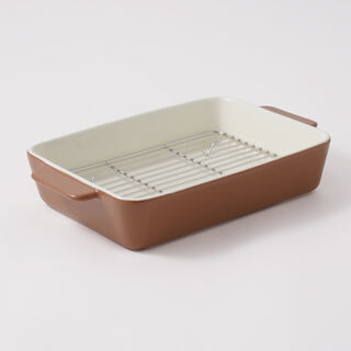 Alberto ceramic baking pan with metal grid 2000ml 32*19.7*6cm, brown