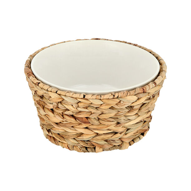 Porcelain Round Salad Bowl With Rattan Basket image number 1