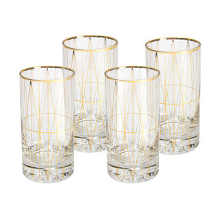 4 Pcs Glass Tall Tumblers With Gold Decal