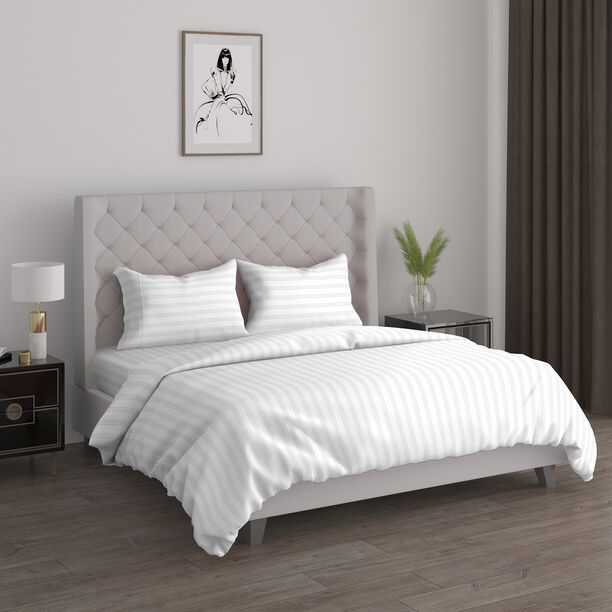 طقم لحاف قطن سوبر كينج مخطط 3 قطع 250*260, أبيض image number 0