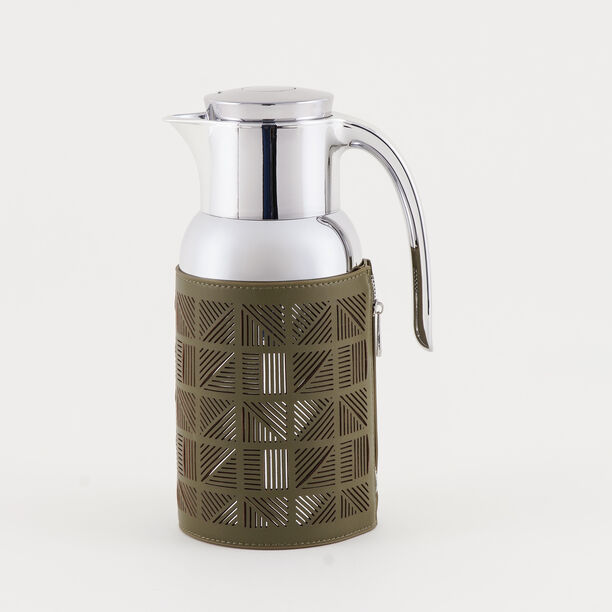 Dallaty stainless steel vacuum flask with leather touch, green 1.3L image number 1