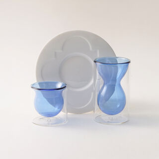 Dallaty glass tea&cofee set 18pcs Yaqut collection, blue