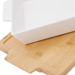 Porcelain Square Dish With Bamboo