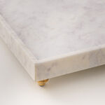 Homez white marble square tray with brass feet 38*38*6.35cm image number 2