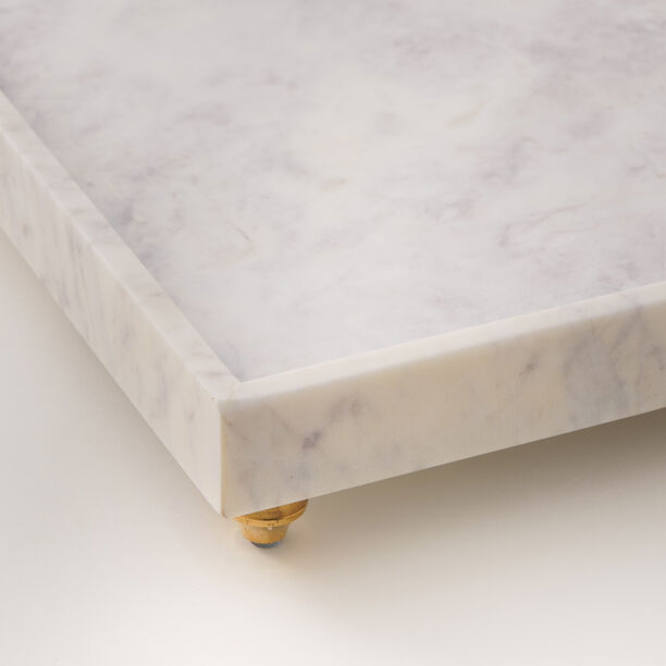 Homez white marble square tray with brass feet 38*38*6.35cm image number 2