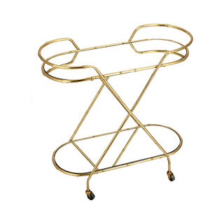 Serving Trolley Oval 2 Tier Gold With Mirror Top 