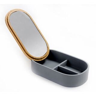Glass Cosmetic Mirror W/ 1X Bamboo Lid & Polyresin Storage Box Size: 23X13.4X5.5Cm