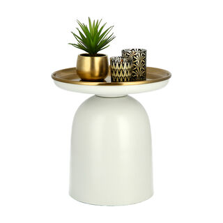 Side Table Metal White Base Gold Top