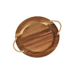 Alberto Acacia Wood Round Serving Tray With Rope Handles Dia:35Cm image number 1