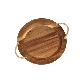 Alberto Acacia Wood Round Serving Tray With Rope Handles Dia:35Cm