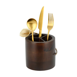 Wooden Cutlery Stand With Lily Decoration