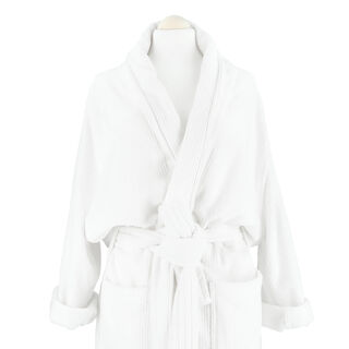 Bath Robe White Ribbed Size: L