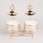 2 pieces Round Food Warmer Set With Candle Stand Gold 12 cm image number 0