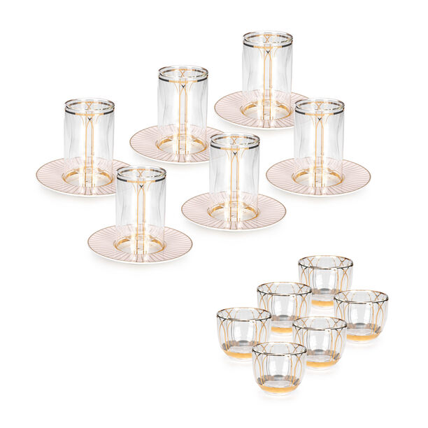 Dallaty white porcelain and glass Tea and coffee cups set 18 pcs image number 1