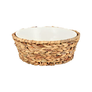 Porcelain Round Salad Bowl With Rattan Basket