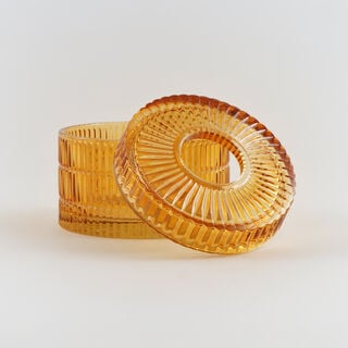 Homez Glass Ribbed Tissue Box 16*16*11Cm, Orange