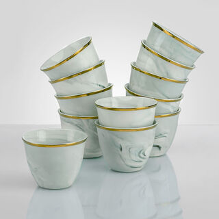 La Mes Grey Marble Arabic Coffee Set 12 Pieces With Gold 