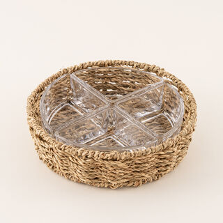 La Mesa glass section bowl with rattan base 20.5*20.5*6 cm