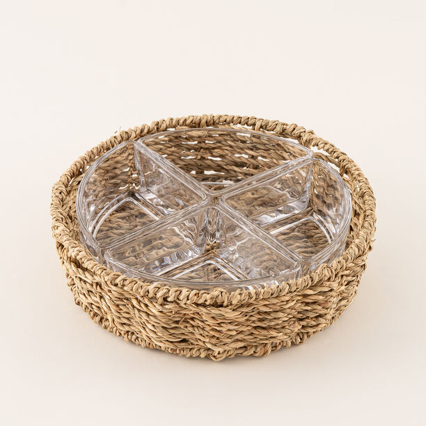 La Mesa glass section bowl with rattan base 20.5*20.5*6 cm image number 1