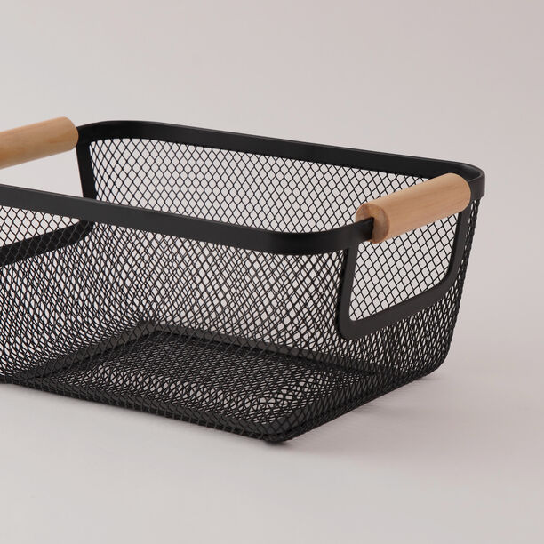 Homez Organizer Basket Metal Black With Wooden Handles 27*18.5*36 Cm image number 1