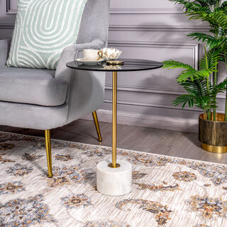 Side Table Glass Top Marble Base 40.65*40.65*59 cm
