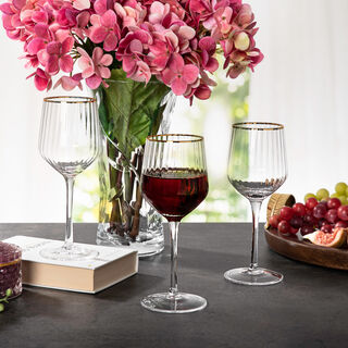 Set Of 4 Clear Ribbed Juice Glass With Gold Rim