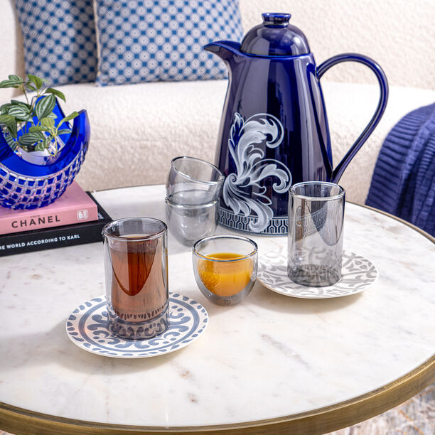 Dallaty white porcelain and glass Tea and coffee cups set 18 pcs image number 0