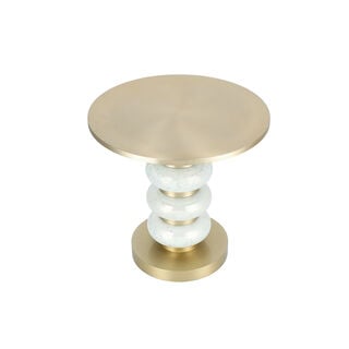 Side Table White Glass Base Brass Gold Top 46 *41 cm