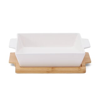 Porcelain Square Dish With Bamboo