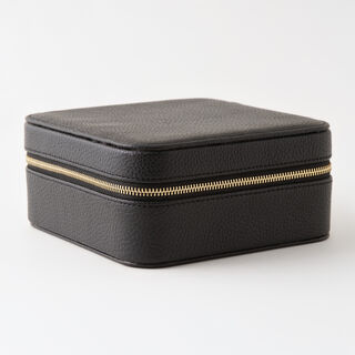 Homez travel square medium faux leather jewelry box, black 15.2*15.2*10.2cm