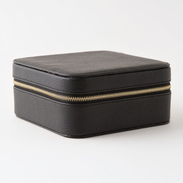 Homez travel square medium faux leather jewelry box, black 15.2*15.2*10.2cm image number 0