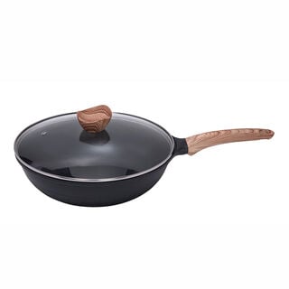 Alberto Non Stick Wok Pan With Glass Lid Black Color