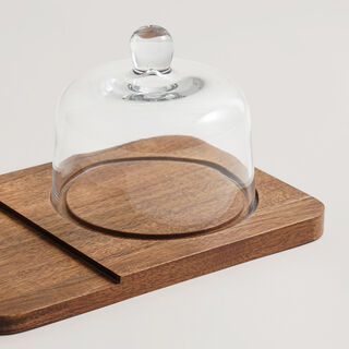 Alberto acacia wood cheese board with glass dome 30*19.8*16.5cm